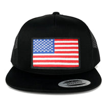 Flexfit 5 Panel American Flag Patched Snapback Mesh Cap - Black
