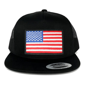 Flexfit 5 Panel American Flag Patched Snapback Mesh Cap - Black