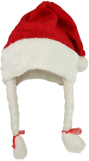 Armycrew Mrs. Santa's Christmas Red White Felt Hat with Braids and Pigtails
