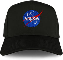 Armycrew XXL Oversize Small NASA Insignia Logo Iron On Patch Solid Baseball Cap - Black
