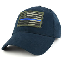 Armycrew USA Camo Thin Blue Flag Tactical Patch Cotton Adjustable Baseball Cap