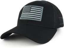 Armycrew USA American Flag Black 2 Embroidered Patch Low Crown Adjustable Tactical Mesh Cap