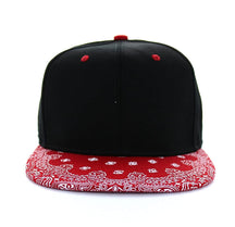Armycrew Blank Bandana Print Flat Bill Two-Tone Adjustable Snapback Cap - Black Black