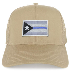 Armycrew Puerto Rico Thin Blue Line Flag Patch Structured Mesh Trucker Cap