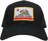 California Republic Embroidered Gold Border Iron On Patch Adjustable Mesh Trucker Cap