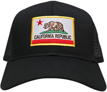 California Republic Embroidered Gold Border Iron On Patch Adjustable Mesh Trucker Cap