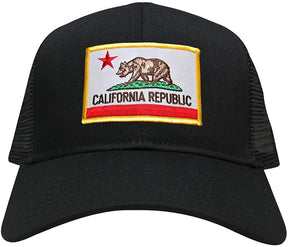 California Republic Embroidered Gold Border Iron On Patch Adjustable Mesh Trucker Cap