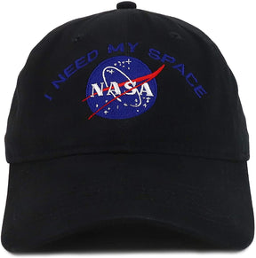 NASA I Need My Space Embroidered 100% Brushed Cotton Soft Low Profile Cap - Black