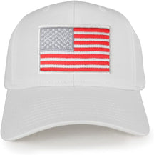 USA American Flag Logo Embroidered Iron On Patch Snap Back Cap - White