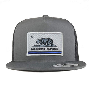 Armycrew 5 Panel California Thin Blue Line Flag Patch Flatbill Mesh Cap
