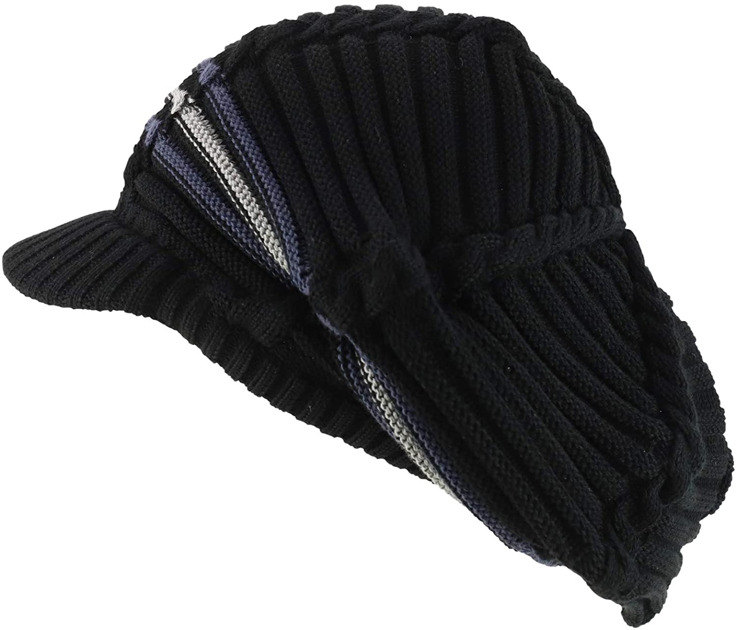 Armycrew Dreadlock Deep Shell RGY Cable Knit Cotton Rasta Beanie with Brim