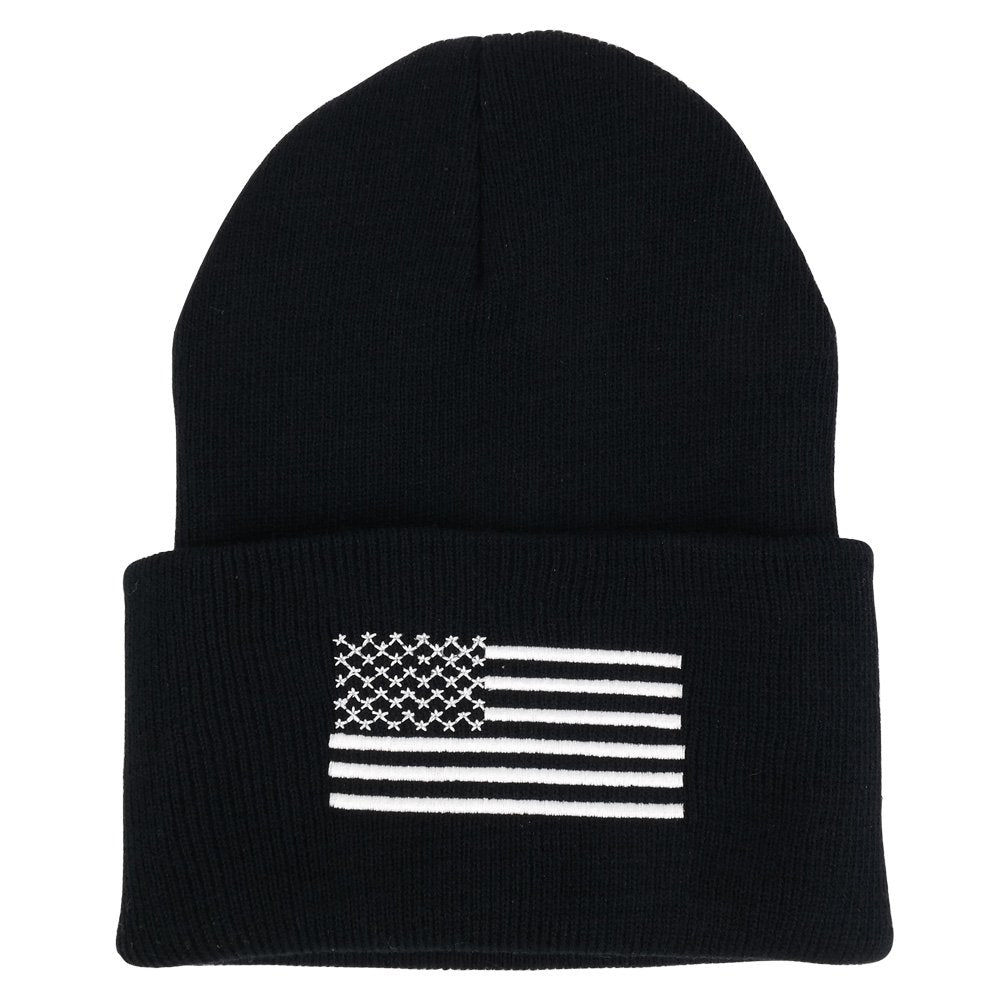 Armycrew USA American Flag Embroidered Cuffed Long Beanie Hat