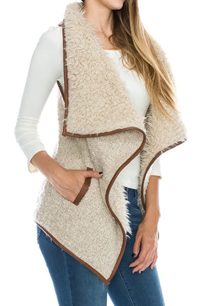 Armycrew Women's Faux Shearling Sherpa Contrast Open Draped Vest
