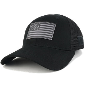 Armycrew USA American Flag Black 2 Rubber Tactical Patch Low Crown Adjustable Mesh Cap