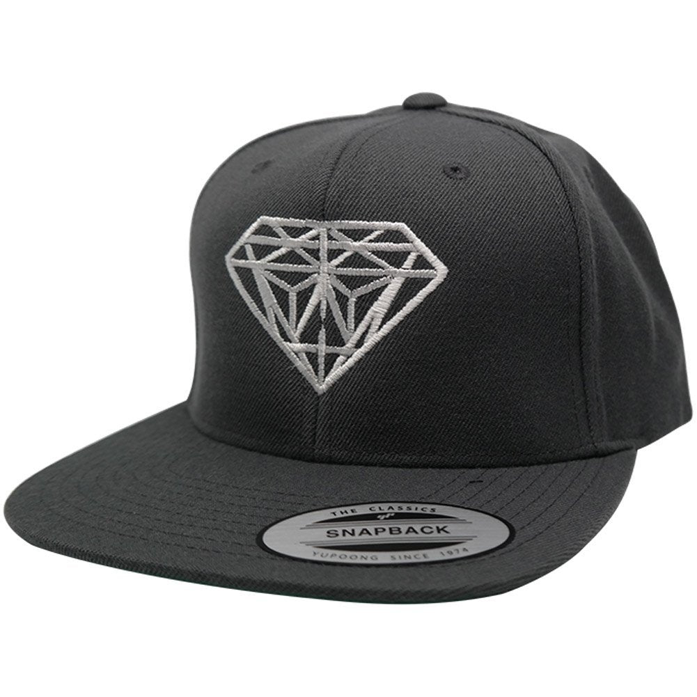 Flexfit Diamond Embroidered Flat Bill Snapback Cap - Black with Metall