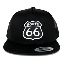 Armycrew Flexfit Route 66 Black White Patch 5 Panel Flatbill Mesh Snapback Cap - Black