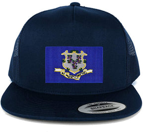 Armycrew New Connecticut State Flag Patch 5 Panel Flatbill Snapback Mesh Cap - Navy