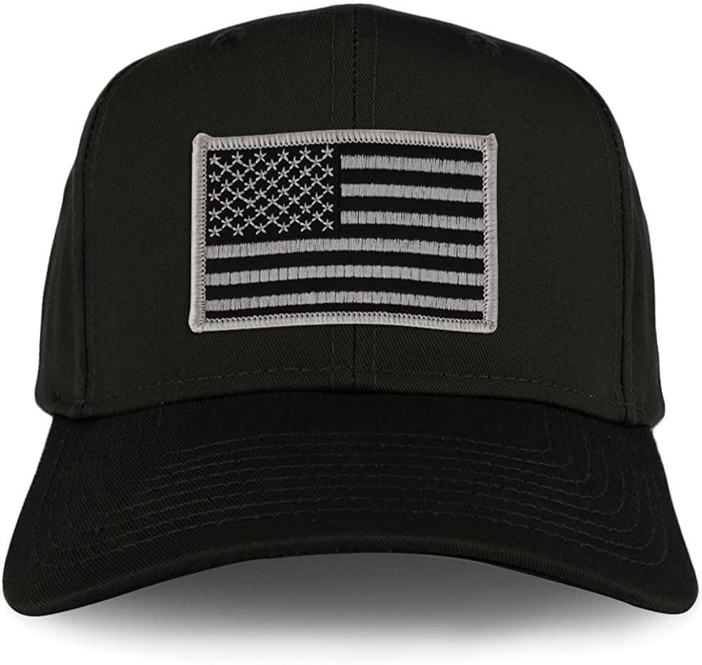Armycrew XXL Oversize Black Grey USA American Flag Patch Solid Baseball Cap - Black