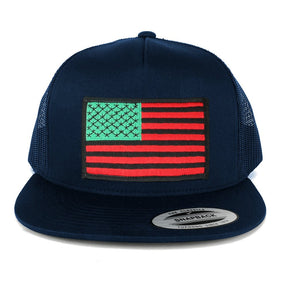 Flexfit 5 Panel American Flag Patched Snapback Mesh Back Navy Cap