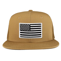 Black White American Flag Iron on Patch Flat Bill Ripstop Trucker Mesh Cap