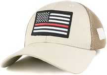 Thin RED Line American Flag Embroidered Patch Low Crown Adjustable Tactical Mesh Cap
