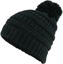 Armycrew Kids Winter Solid Ribbed Beanie Hat with Pom Pom - Beige