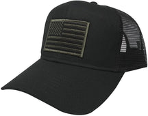 AC Racing USA American Flag Patch Snapback Trucker Mesh Cap - Black
