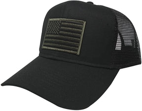 AC Racing USA American Flag Patch Snapback Trucker Mesh Cap - Black