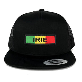 5 Panel Irie Green Yellow Red Embroidered Iron on Patch Flat Bill Mesh Snapback