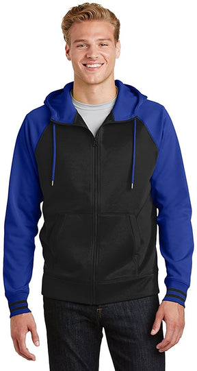 Men's Moisture-Wicking Varsity Two-Tone Fleece Full-Zip Hooded Jacket