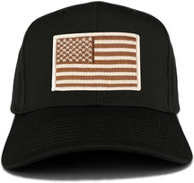 USA American Flag Logo Embroidered Iron On Patch Snap Back Cap - Black