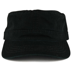 Garment Washed Cotton Twill with Heavy Stitching Flat Top Military Cap