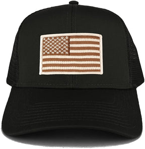 Armycrew USA American Flag Embroidered Patch Snapback Mesh Trucker Cap - Black