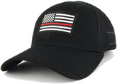 Thin RED Line American Flag 3D Rubber Tactical Patch Low Crown Adjustable Mesh Cap