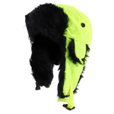 Decky Brands Bright Neon Black Fur Aviator High Visibility Winter Trooper Hat - Neon Yellow - LXL