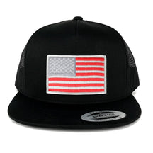Flexfit 5 Panel American Flag Patched Snapback Mesh Cap - Black