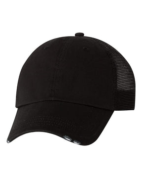 Organic Cotton Washed Mesh Cap with Frayed Bill - Black Black