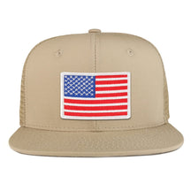 White American Flag Iron on Patch Flat Bill Ripstop Trucker Mesh Cap