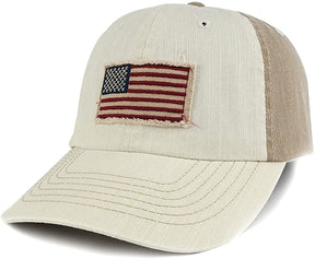 Armycrew Frayed American Flag Cotton Twill Two Tone Baseball Cap