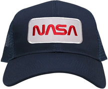 NASA Worm Red Text Embroidered Iron On Patch Snapback Trucker Mesh Cap - Black