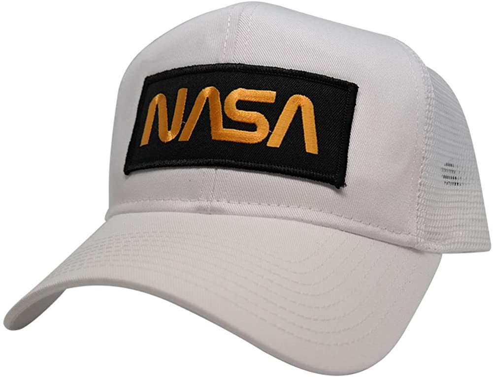 Armycrew NASA Worm Gold Text Patched Mesh Trucker Baseball Cap