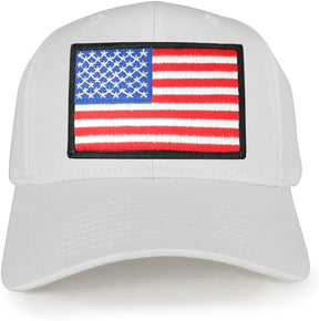 USA American Flag Logo Embroidered Iron On Patch Snap Back Cap - White