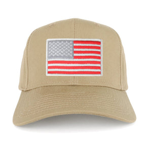 Armycrew XXL Oversize Red Grey USA American Flag Patch Solid Baseball Cap - Khaki