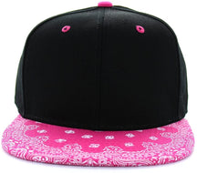 Armycrew Blank Bandana Print Flat Bill Two-Tone Adjustable Snapback Cap - Black Black