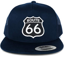 Armycrew Flexfit Route 66 Black White Patch 5 Panel Flatbill Mesh Snapback Cap - Black
