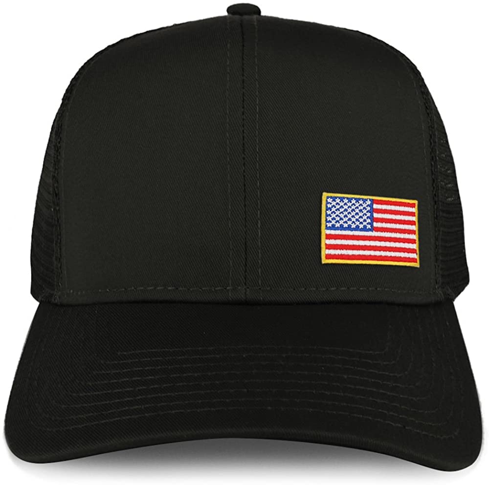 Armycrew XXL Oversize USA Small Side Flag Patch Mesh Back Trucker Baseball Cap - Black