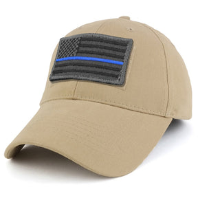 Armycrew USA Grey Thin Blue Flag Tactical Patch Cotton Adjustable Baseball Cap - Black