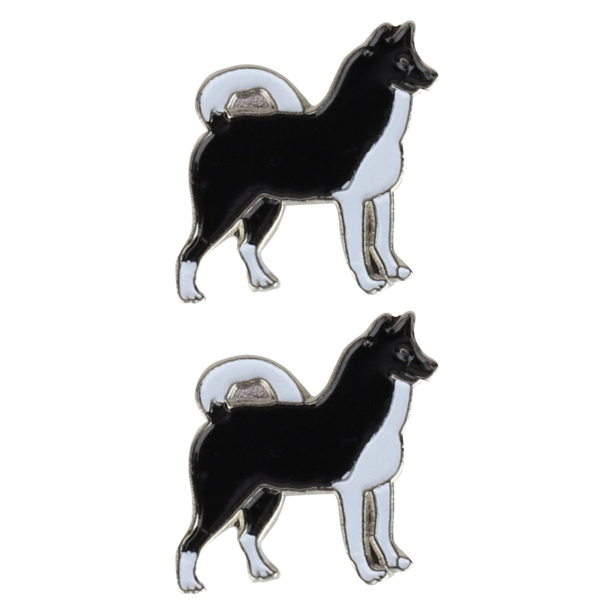 Armycrew Metallic Black Husky Dog Badge Lapel Pins 2 Pack Set