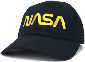 Armycrew NASA Worm Gold Text Embroidered Deluxe Brushed Cotton Baseball Cap