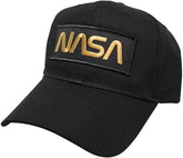 Armycrew NASA Worm Gold Text Embroidered Patch Plain Cap - Black